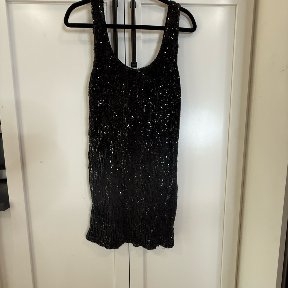 Black Sequin Sleeveless Dress Medium